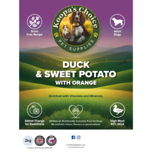 Duck, sweet potato and orange label